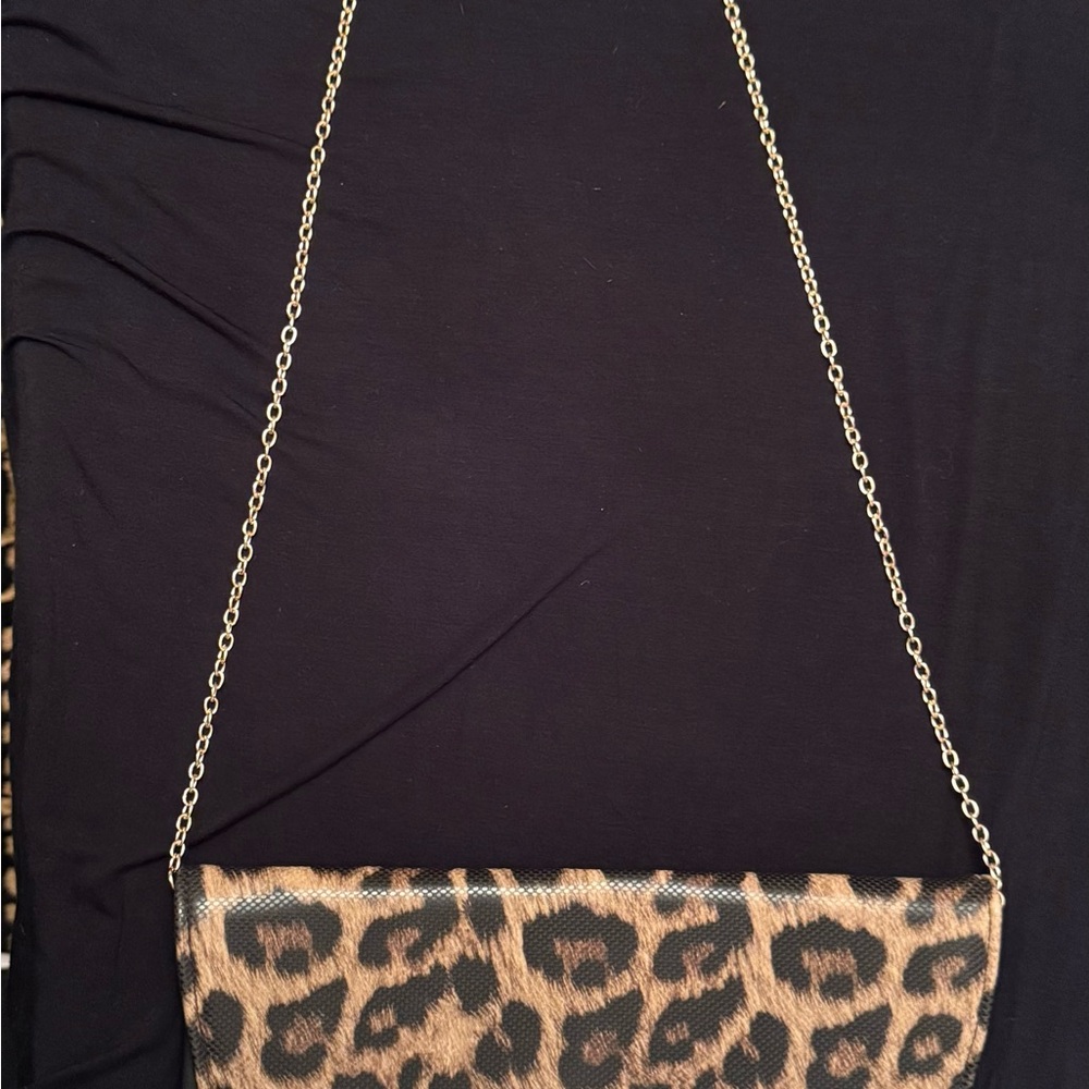 Sondra Roberts Leopard Print Clutch with Gold Chain